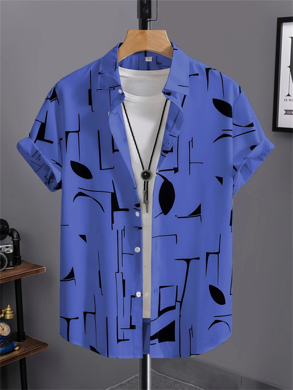"Past Meets Prestige – Luxury Retro Print Shirt with 3D Flair"