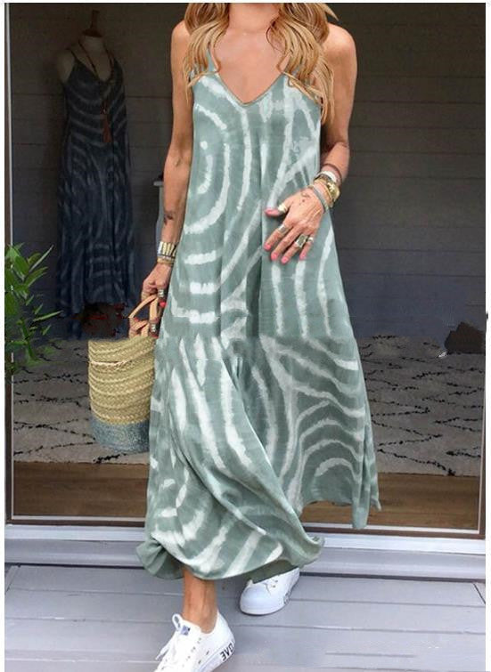Bohemian Summer V Neck Strap Print Dress Women