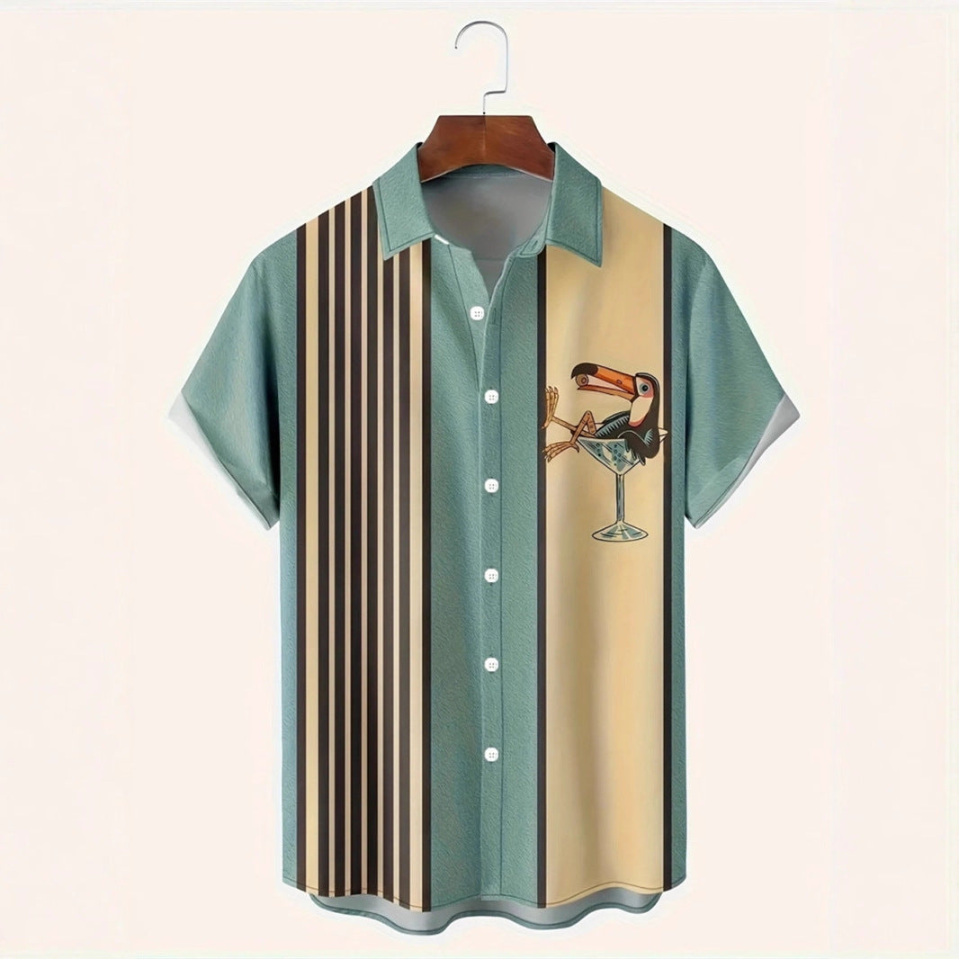 "Past Meets Prestige – Luxury Retro Print Shirt with 3D Flair"