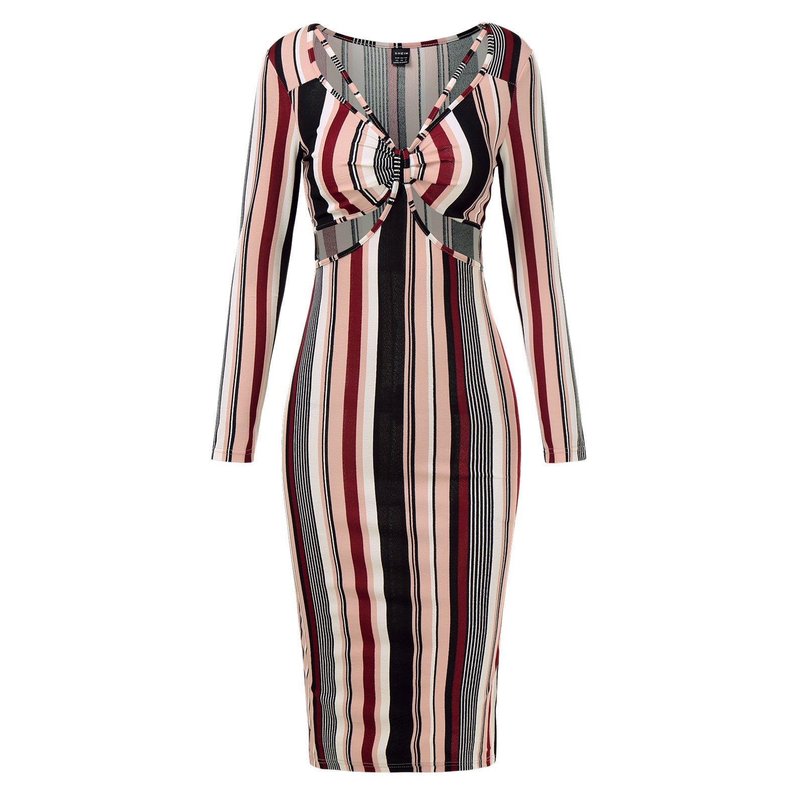 The Elegant Embrace – Luxe Wrap Chest Striped Dress