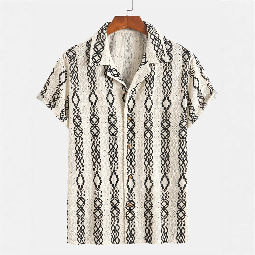 "Past Meets Prestige – Luxury Retro Print Shirt with 3D Flair"