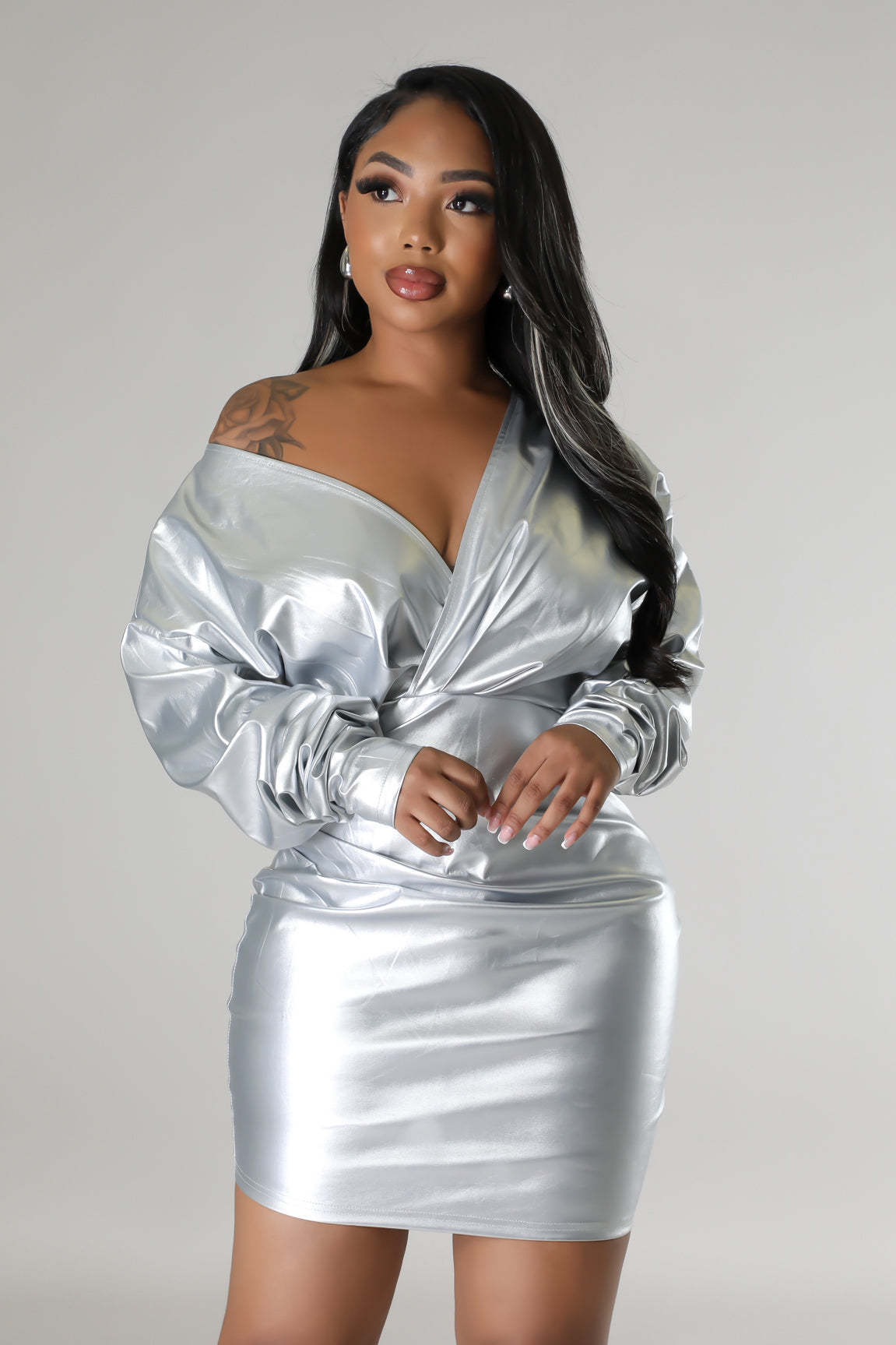 "Sculpted Elegance – High-Stretch Leather Luxe Bodycon Dress"