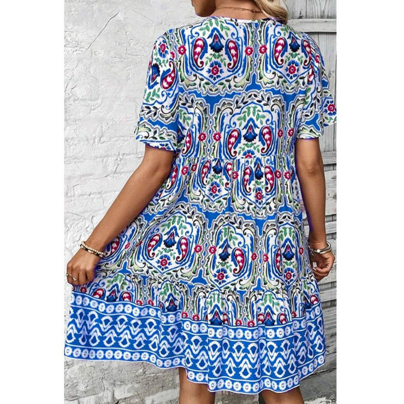 Boho Bloom – Flowy Floral Summer Dress with Drawstring Elegance