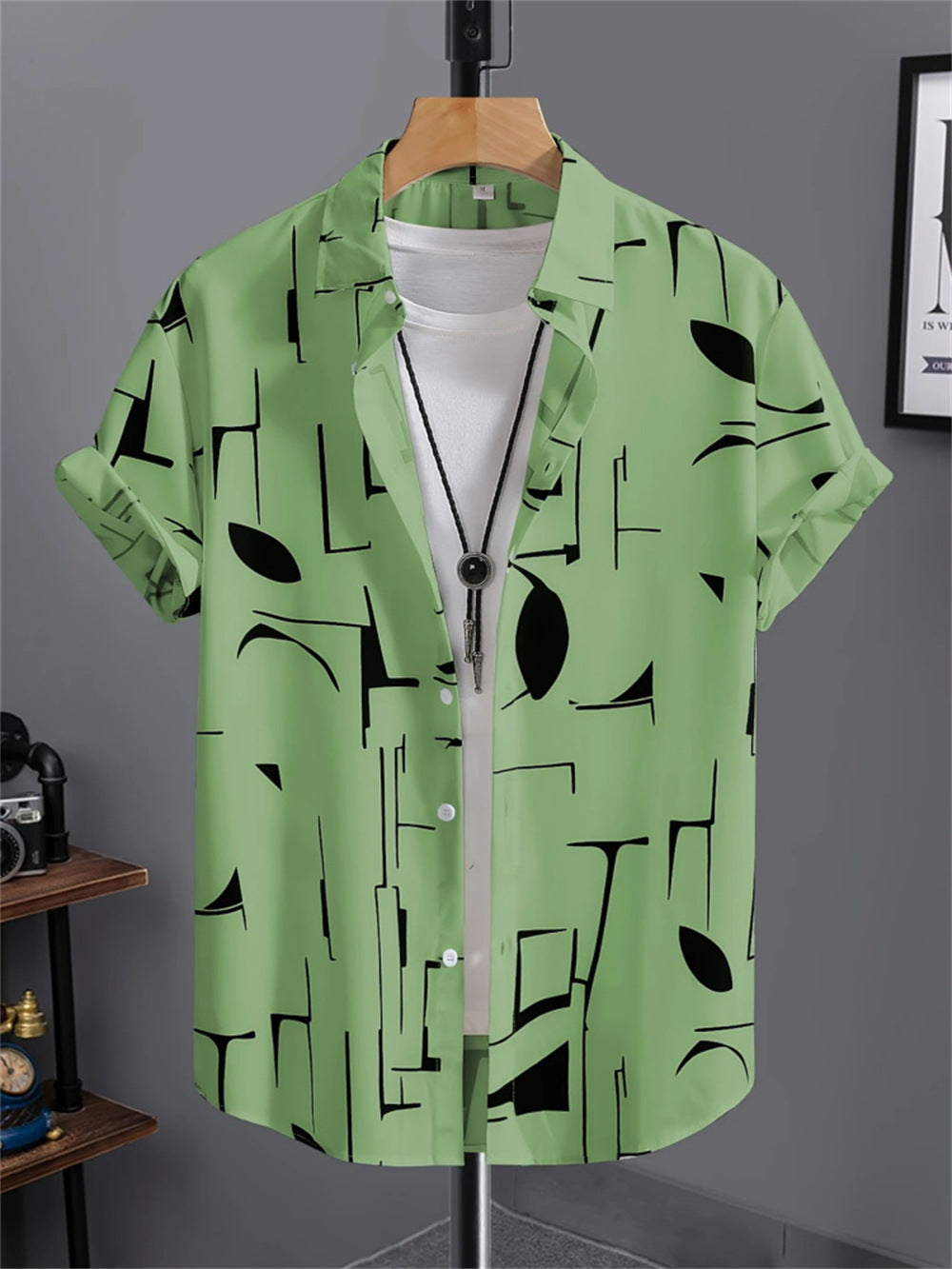 "Past Meets Prestige – Luxury Retro Print Shirt with 3D Flair"