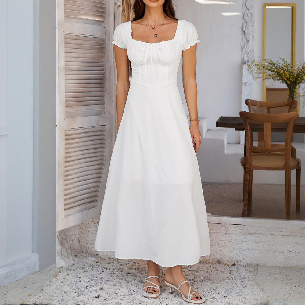 Boho Breeze Elegance – Backless Ruffled Maxi Dress with Adjustable Belt