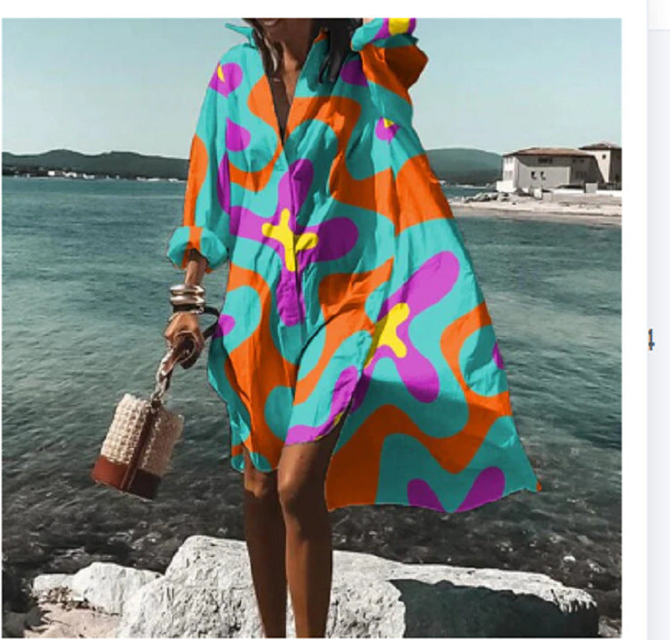 Artistry in Motion – Luxe Digital Print Shirt Dress