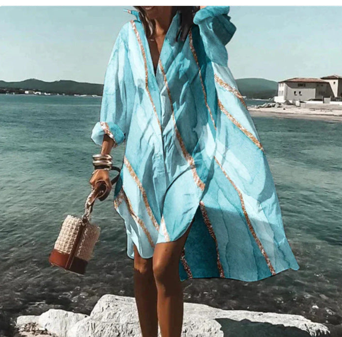 Artistry in Motion – Luxe Digital Print Shirt Dress