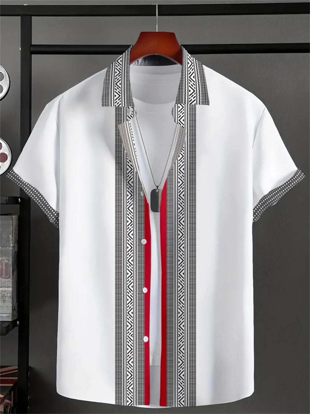 "Past Meets Prestige – Luxury Retro Print Shirt with 3D Flair"
