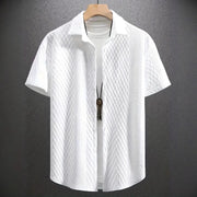 "The Luxe Twist – Men’s Knit Shirt with Signature Over-Turned Collar"