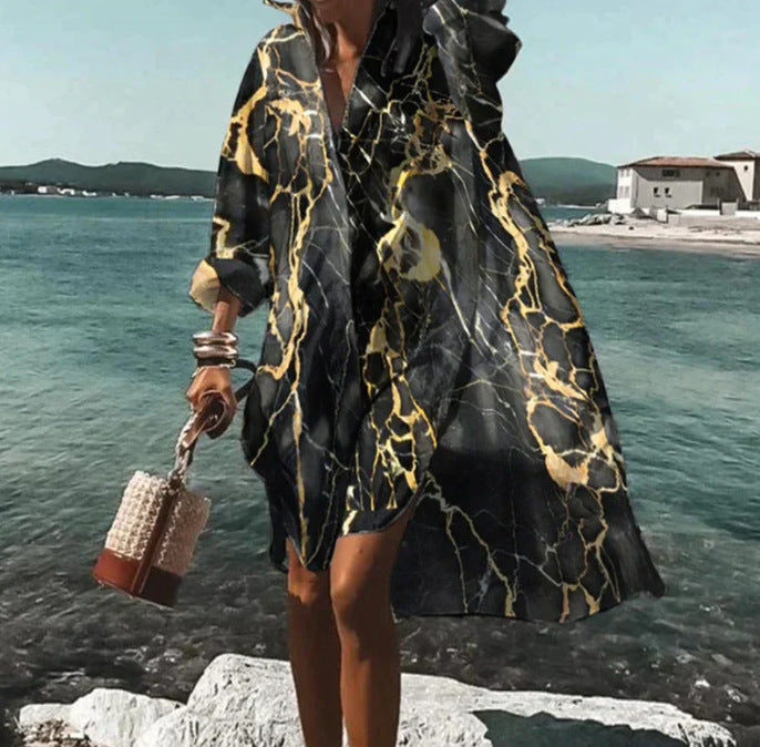 Artistry in Motion – Luxe Digital Print Shirt Dress