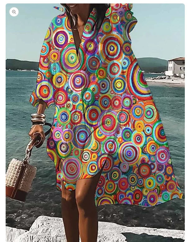 Artistry in Motion – Luxe Digital Print Shirt Dress