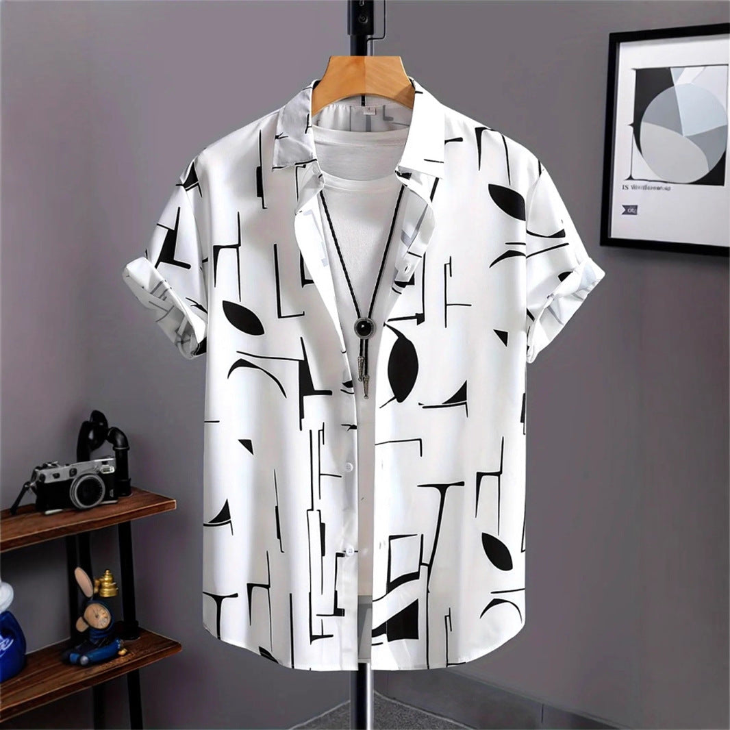 "Past Meets Prestige – Luxury Retro Print Shirt with 3D Flair"
