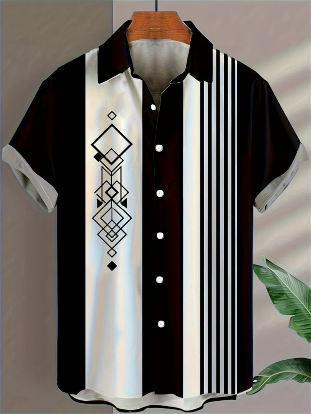 "Past Meets Prestige – Luxury Retro Print Shirt with 3D Flair"