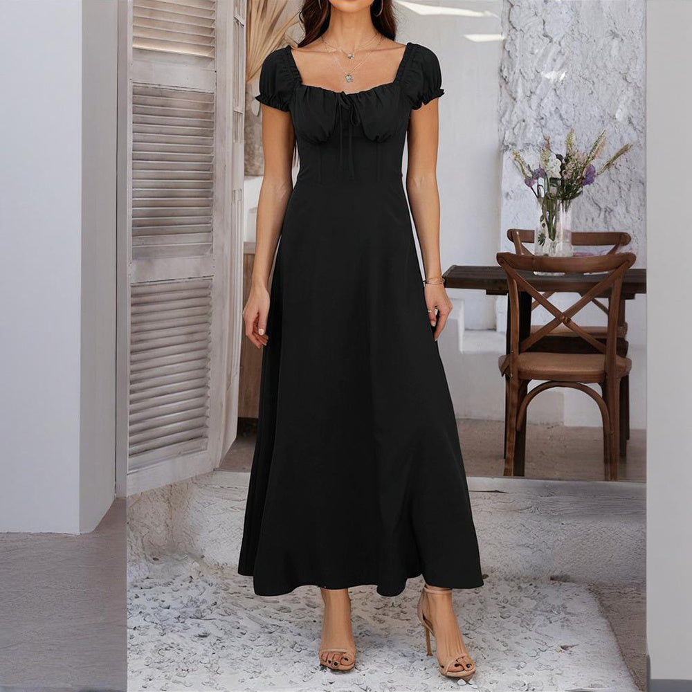 Boho Breeze Elegance – Backless Ruffled Maxi Dress with Adjustable Belt
