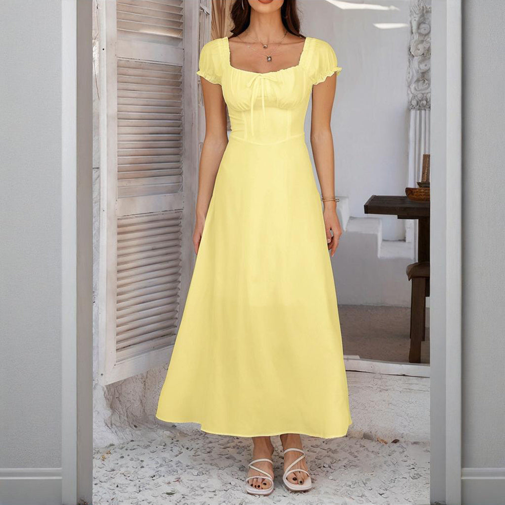 Boho Breeze Elegance – Backless Ruffled Maxi Dress with Adjustable Belt