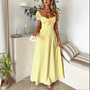 Boho Breeze Elegance – Backless Ruffled Maxi Dress with Adjustable Belt