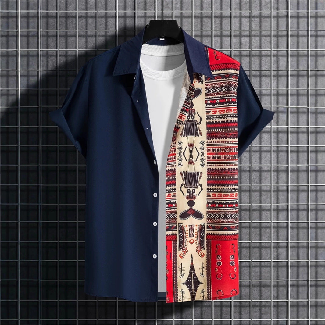 "Past Meets Prestige – Luxury Retro Print Shirt with 3D Flair"