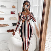 The Elegant Embrace – Luxe Wrap Chest Striped Dress