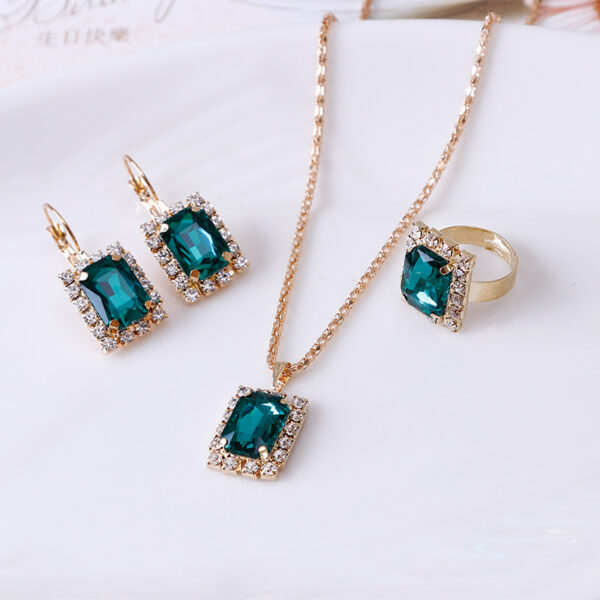 The Crystal Set Necklace Earring Ring Three-piece Set - Image 7