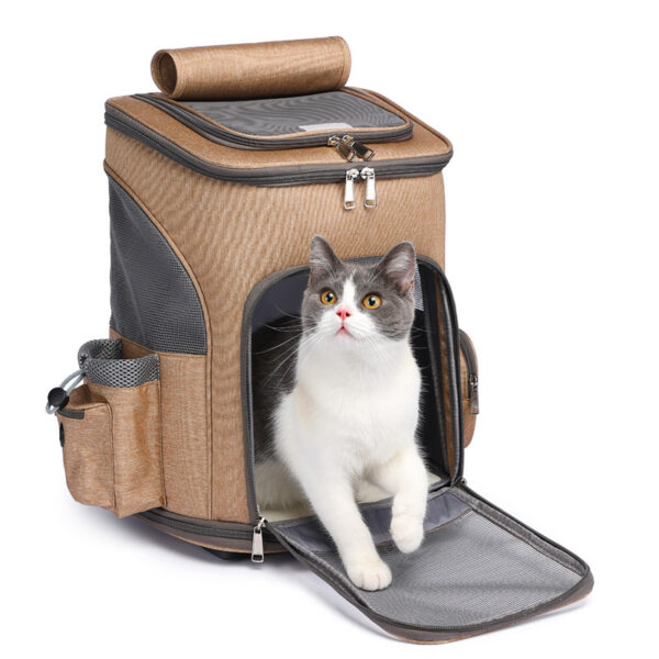 Portable Folding Trolley Pet Backpack Traveling Cat Backpack With Universal Wheel Trolley Pet Bag - Image 6