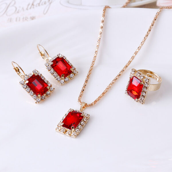 The Crystal Set Necklace Earring Ring Three-piece Set - Image 2